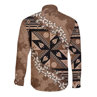 Bula Fiji Plumeria Tagimoucia Salusalu Mocha Long Sleeve Button Shirt Kaiviti Masi LT7 - Polynesian Pride