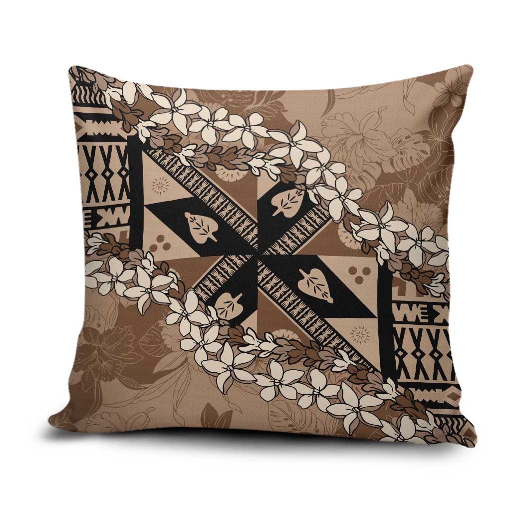 Bula Fiji Plumeria Tagimoucia Salusalu Mocha Pillow Cover Kaiviti Masi LT7 Mocha - Polynesian Pride