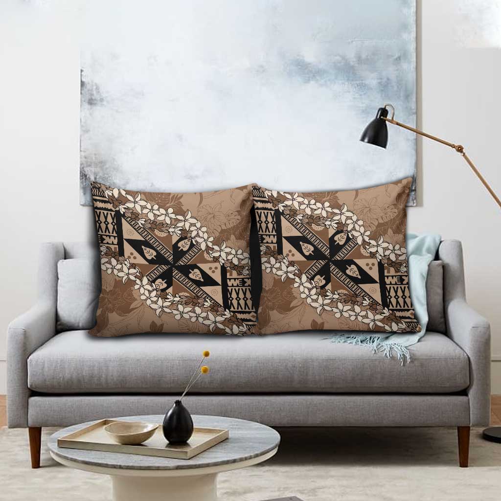 Bula Fiji Plumeria Tagimoucia Salusalu Mocha Pillow Cover Kaiviti Masi LT7 - Polynesian Pride