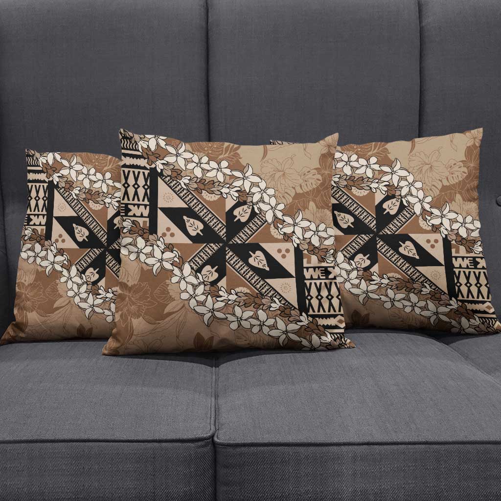Bula Fiji Plumeria Tagimoucia Salusalu Mocha Pillow Cover Kaiviti Masi LT7 - Polynesian Pride
