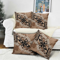 Bula Fiji Plumeria Tagimoucia Salusalu Mocha Pillow Cover Kaiviti Masi LT7 - Polynesian Pride