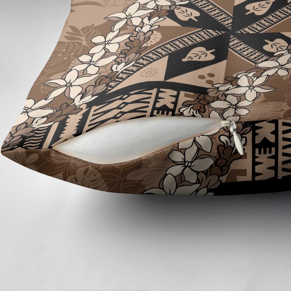 Bula Fiji Plumeria Tagimoucia Salusalu Mocha Pillow Cover Kaiviti Masi LT7 - Polynesian Pride