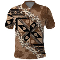 Bula Fiji Plumeria Tagimoucia Salusalu Mocha Polo Shirt Kaiviti Masi - Polynesian Pride