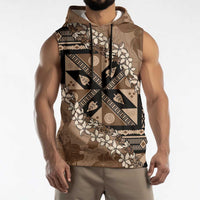 Bula Fiji Plumeria Tagimoucia Salusalu Mocha Sleeveless Hoodie Kaiviti Masi - Polynesian Pride