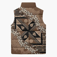 Bula Fiji Plumeria Tagimoucia Salusalu Mocha Sleeveless Puffer Jacket Kaiviti Masi - Polynesian Pride