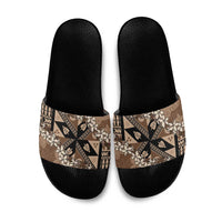 Bula Fiji Plumeria Tagimoucia Salusalu Mocha Slide Sandals Kaiviti Masi LT7 Mocha - Polynesian Pride