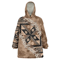 Bula Fiji Plumeria Tagimoucia Salusalu Mocha Wearable Blanket Hoodie Kaiviti Masi - Polynesian Pride