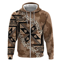 Bula Fiji Plumeria Tagimoucia Salusalu Mocha Zip Hoodie Kaiviti Masi - Polynesian Pride