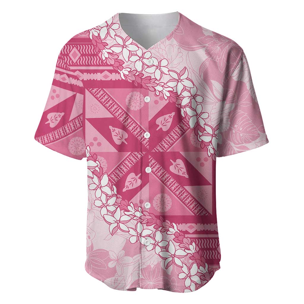 Bula Fiji Plumeria Tagimoucia Salusalu Pink Baseball Jersey Kaiviti Masi LT7 Pink - Polynesian Pride