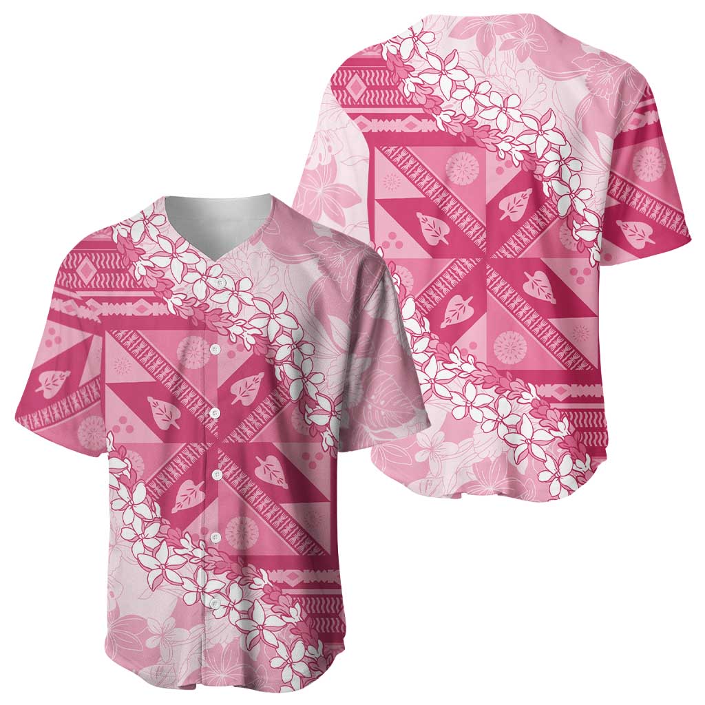 Bula Fiji Plumeria Tagimoucia Salusalu Pink Baseball Jersey Kaiviti Masi LT7 - Polynesian Pride