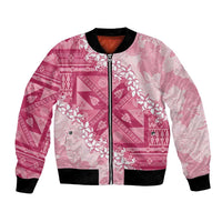 Bula Fiji Plumeria Tagimoucia Salusalu Pink Bomber Jacket Kaiviti Masi LT7 Unisex Pink - Polynesian Pride