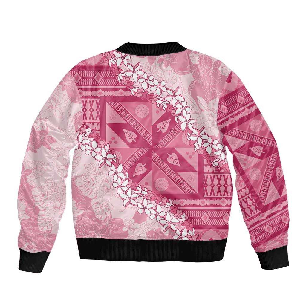 Bula Fiji Plumeria Tagimoucia Salusalu Pink Bomber Jacket Kaiviti Masi LT7 - Polynesian Pride
