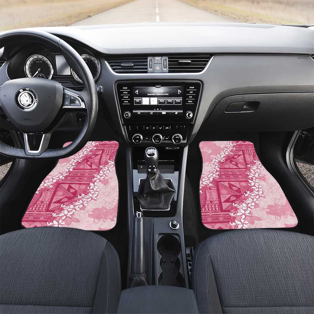 Bula Fiji Plumeria Tagimoucia Salusalu Pink Car Mats Kaiviti Masi LT7 Set 2pcs - Front Pink - Polynesian Pride