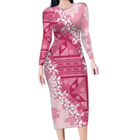 Bula Fiji Plumeria Tagimoucia Salusalu Pink Family Matching Long Sleeve Bodycon Dress and Hawaiian Shirt Kaiviti Masi LT7 Mom's Dress Pink - Polynesian Pride