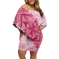 Bula Fiji Plumeria Tagimoucia Salusalu Pink Family Matching Off Shoulder Short Dress and Hawaiian Shirt Kaiviti Masi - Polynesian Pride