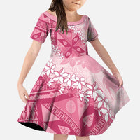 Bula Fiji Plumeria Tagimoucia Salusalu Pink Family Matching Puletasi and Hawaiian Shirt Kaiviti Masi LT7 Daughter's Dress Pink - Polynesian Pride