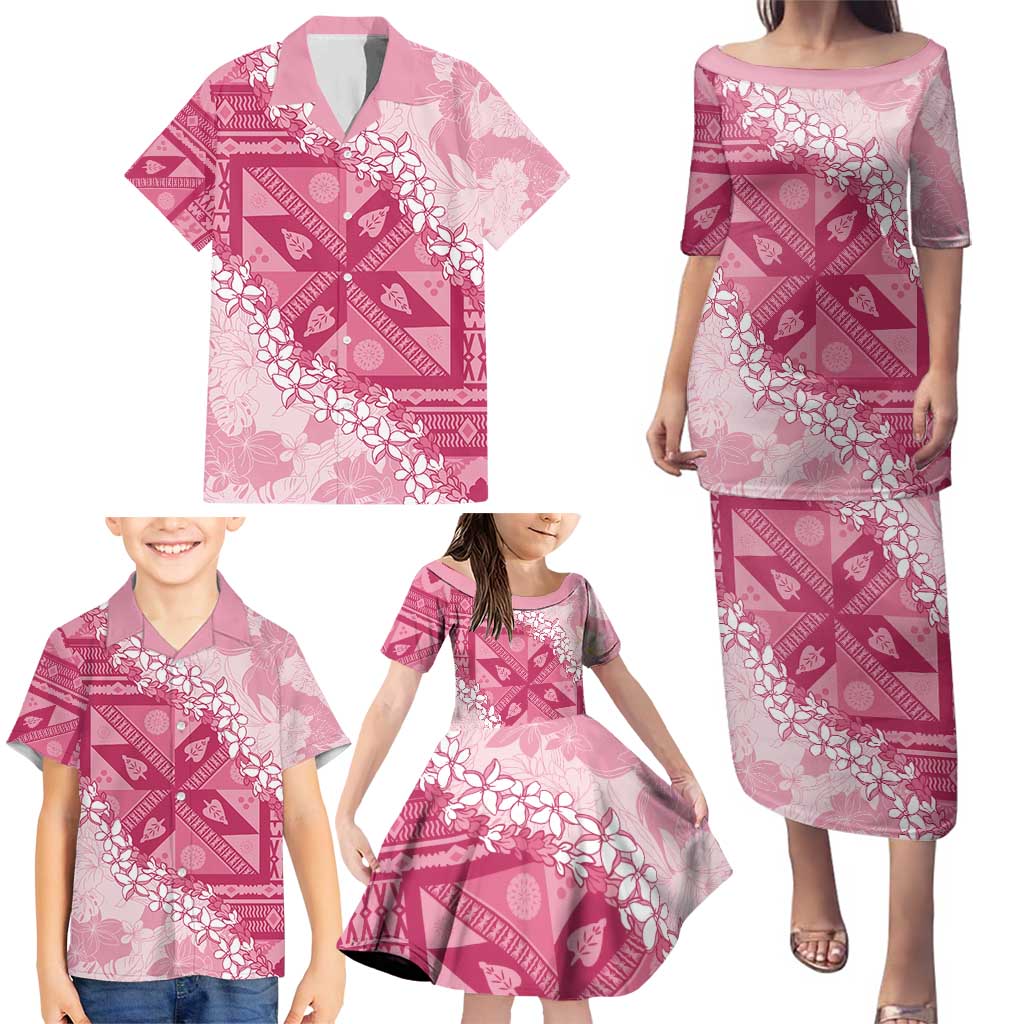 Bula Fiji Plumeria Tagimoucia Salusalu Pink Family Matching Puletasi and Hawaiian Shirt Kaiviti Masi LT7 - Polynesian Pride