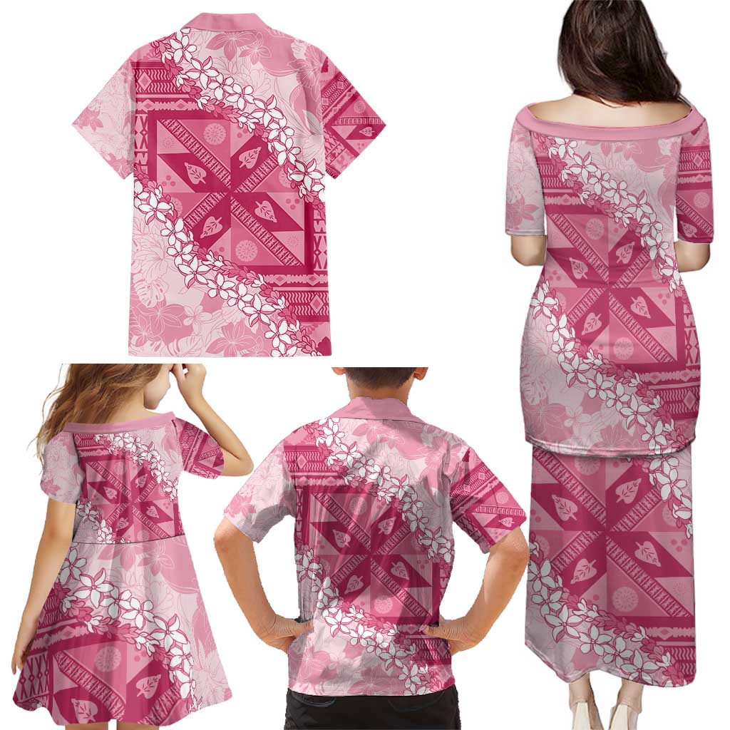 Bula Fiji Plumeria Tagimoucia Salusalu Pink Family Matching Puletasi and Hawaiian Shirt Kaiviti Masi LT7 - Polynesian Pride