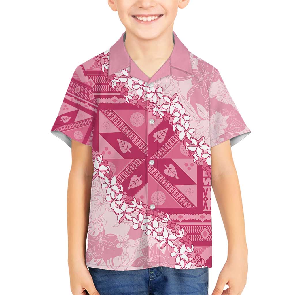 Bula Fiji Plumeria Tagimoucia Salusalu Pink Family Matching Puletasi and Hawaiian Shirt Kaiviti Masi LT7 Son's Shirt Pink - Polynesian Pride