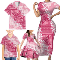 Bula Fiji Plumeria Tagimoucia Salusalu Pink Family Matching Short Sleeve Bodycon Dress and Hawaiian Shirt Kaiviti Masi LT7 - Polynesian Pride