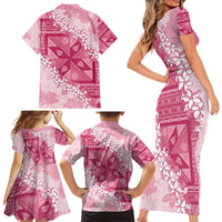 Bula Fiji Plumeria Tagimoucia Salusalu Pink Family Matching Short Sleeve Bodycon Dress and Hawaiian Shirt Kaiviti Masi LT7 - Polynesian Pride