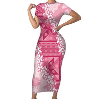 Bula Fiji Plumeria Tagimoucia Salusalu Pink Family Matching Short Sleeve Bodycon Dress and Hawaiian Shirt Kaiviti Masi LT7 Mom's Dress Pink - Polynesian Pride