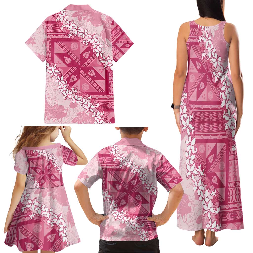 Bula Fiji Plumeria Tagimoucia Salusalu Pink Family Matching Tank Maxi Dress and Hawaiian Shirt Kaiviti Masi LT7 - Polynesian Pride