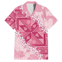 Bula Fiji Plumeria Tagimoucia Salusalu Pink Family Matching Tank Maxi Dress and Hawaiian Shirt Kaiviti Masi LT7 Dad's Shirt - Short Sleeve Pink - Polynesian Pride