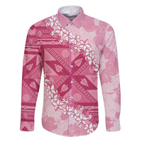 Bula Fiji Plumeria Tagimoucia Salusalu Pink Family Matching Tank Maxi Dress and Hawaiian Shirt Kaiviti Masi LT7 Dad's Shirt - Long Sleeve Pink - Polynesian Pride