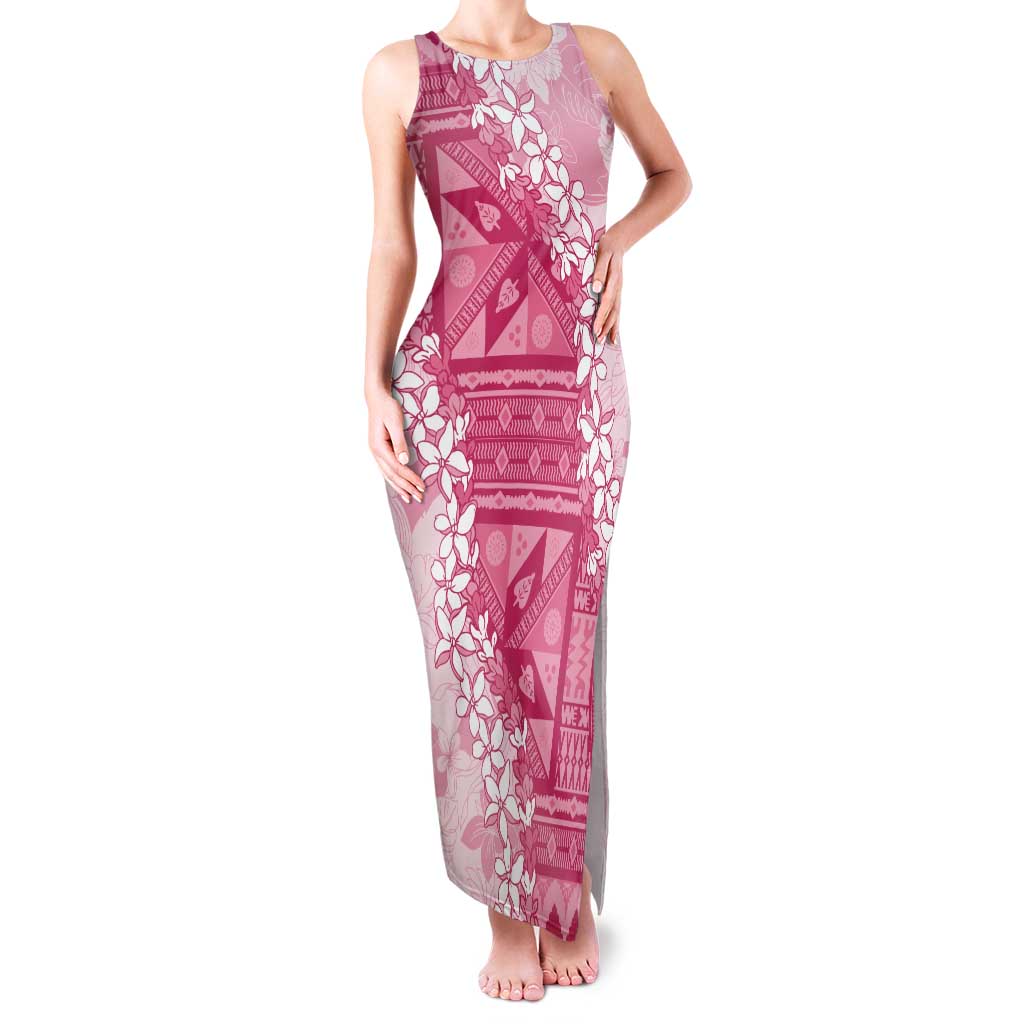 Bula Fiji Plumeria Tagimoucia Salusalu Pink Family Matching Tank Maxi Dress and Hawaiian Shirt Kaiviti Masi LT7 Mom's Dress Pink - Polynesian Pride