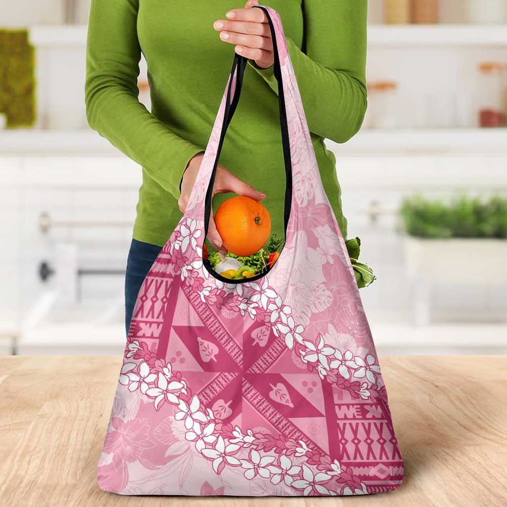 Bula Fiji Plumeria Tagimoucia Salusalu Pink Grocery Bag Kaiviti Masi LT7 - Polynesian Pride