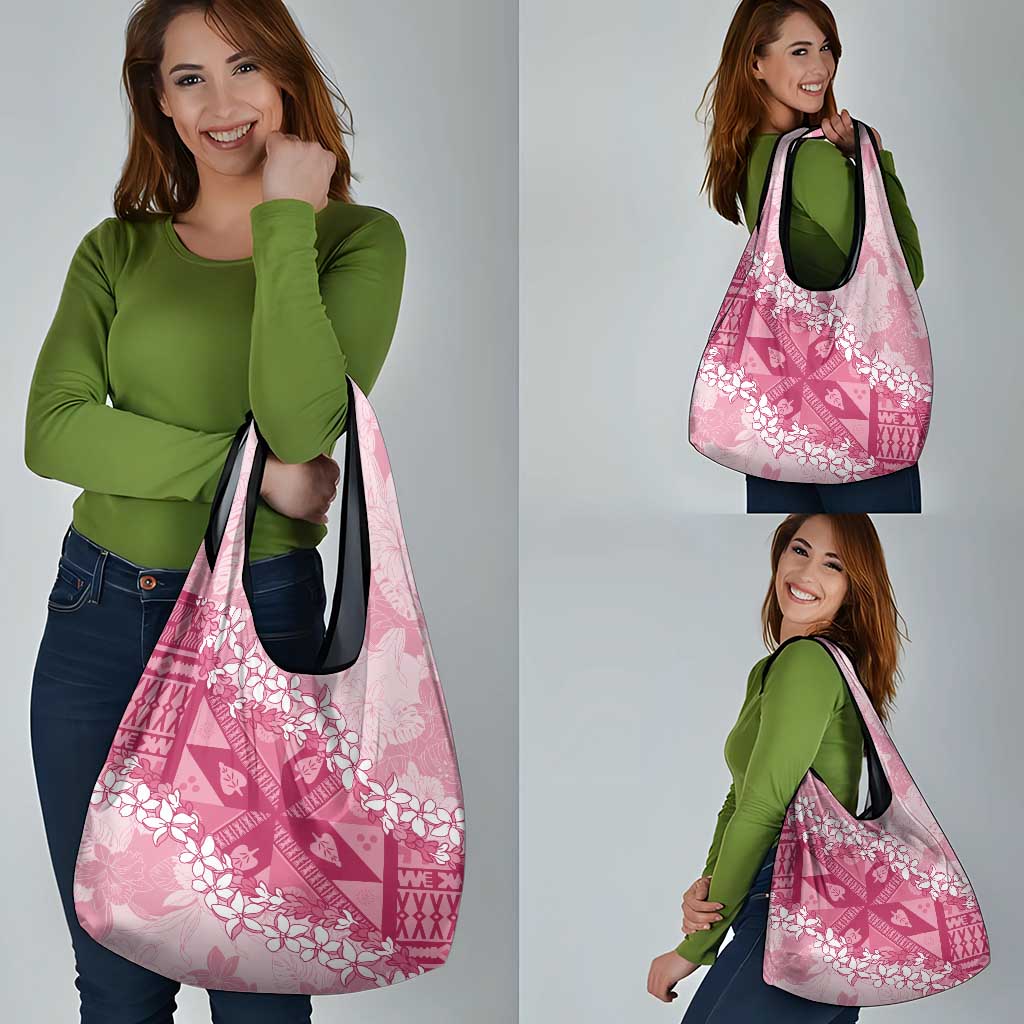 Bula Fiji Plumeria Tagimoucia Salusalu Pink Grocery Bag Kaiviti Masi LT7 - Polynesian Pride