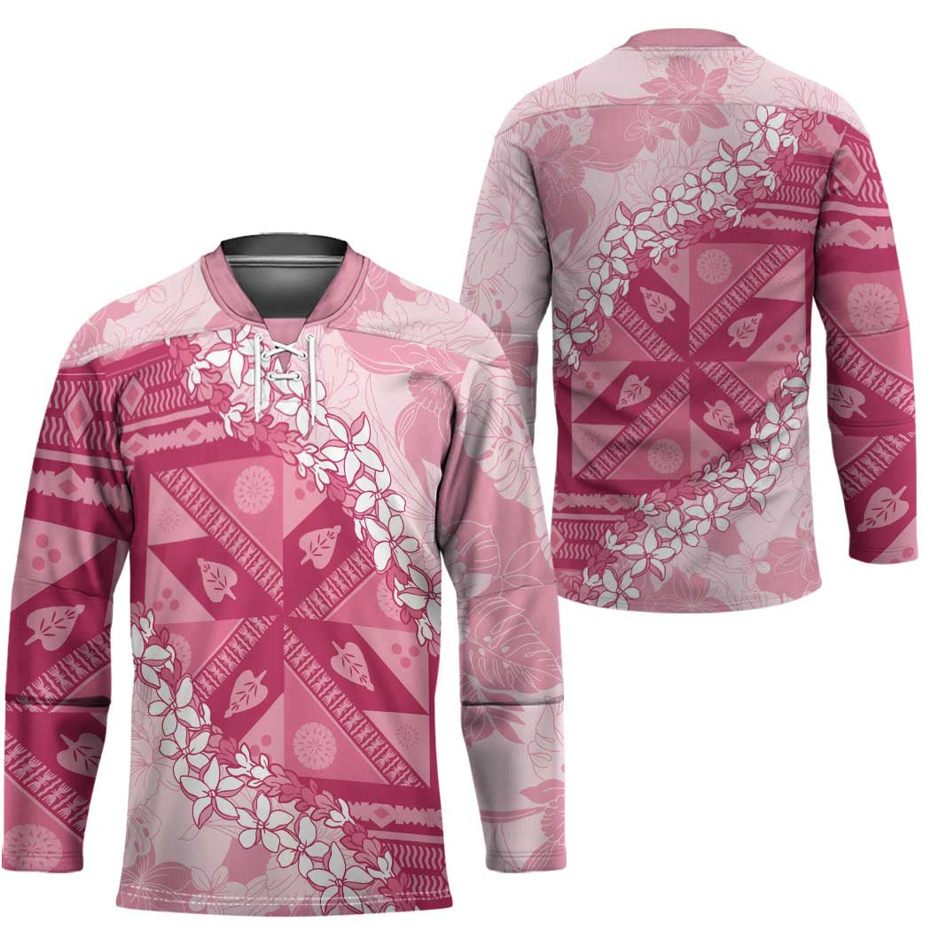 Bula Fiji Plumeria Tagimoucia Salusalu Pink Hockey Jersey Kaiviti Masi - Polynesian Pride