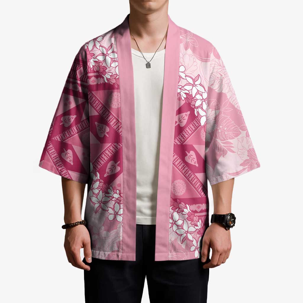 Bula Fiji Plumeria Tagimoucia Salusalu Pink Kimono Kaiviti Masi - Polynesian Pride