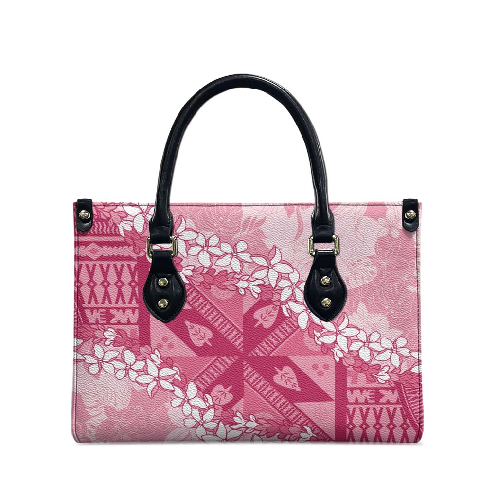 Bula Fiji Plumeria Tagimoucia Salusalu Pink Leather Bag Kaiviti Masi LT7 - Polynesian Pride