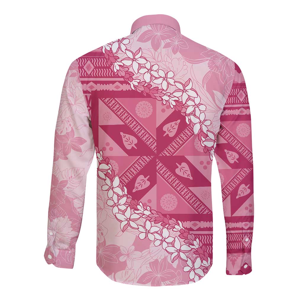 Bula Fiji Plumeria Tagimoucia Salusalu Pink Long Sleeve Button Shirt Kaiviti Masi LT7 - Polynesian Pride