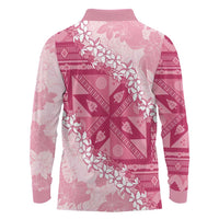 Bula Fiji Plumeria Tagimoucia Salusalu Pink Long Sleeve Polo Shirt Kaiviti Masi - Polynesian Pride