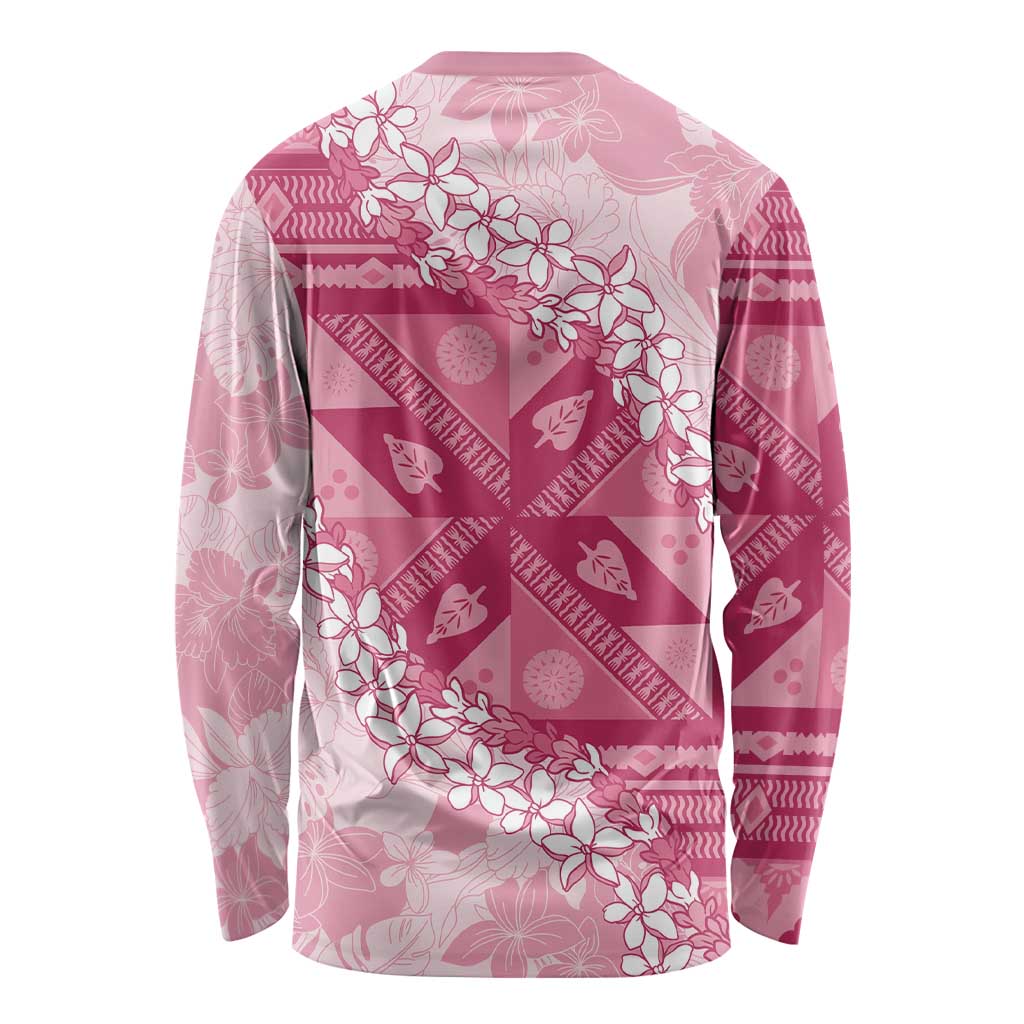Bula Fiji Plumeria Tagimoucia Salusalu Pink Long Sleeve Shirt Kaiviti Masi - Polynesian Pride