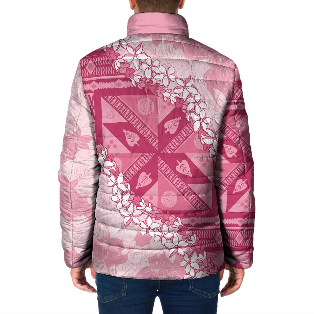 Bula Fiji Plumeria Tagimoucia Salusalu Pink Padded Jacket Kaiviti Masi - Polynesian Pride