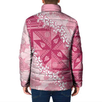 Bula Fiji Plumeria Tagimoucia Salusalu Pink Padded Jacket Kaiviti Masi - Polynesian Pride