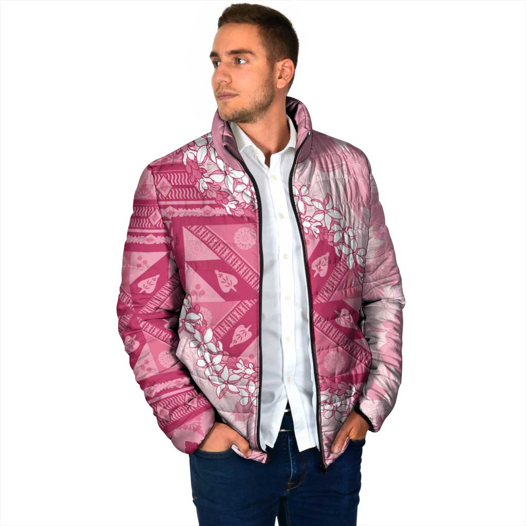 Bula Fiji Plumeria Tagimoucia Salusalu Pink Padded Jacket Kaiviti Masi - Polynesian Pride