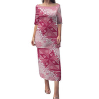 Bula Fiji Plumeria Tagimoucia Salusalu Pink Puletasi Kaiviti Masi LT7 Long Dress Pink - Polynesian Pride