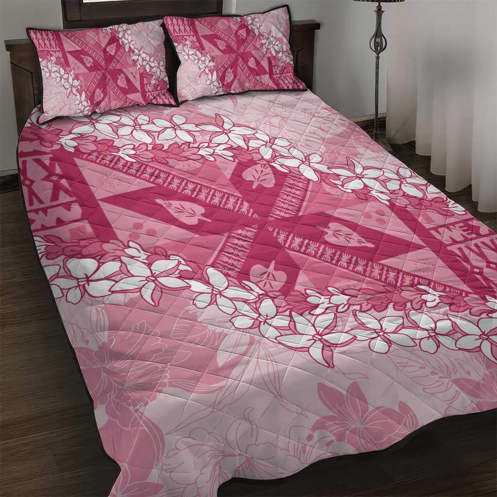 Bula Fiji Plumeria Tagimoucia Salusalu Pink Quilt Bed Set Kaiviti Masi LT7 Pink - Polynesian Pride
