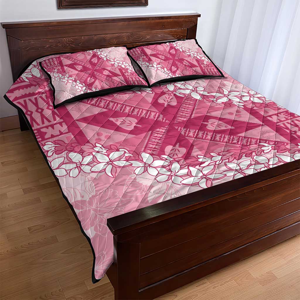 Bula Fiji Plumeria Tagimoucia Salusalu Pink Quilt Bed Set Kaiviti Masi LT7 - Polynesian Pride