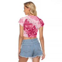 Bula Fiji Plumeria Tagimoucia Salusalu Pink Raglan Cropped T Shirt Kaiviti Masi LT7 - Polynesian Pride