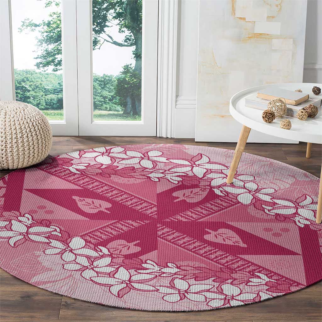 Bula Fiji Plumeria Tagimoucia Salusalu Pink Round Carpet Kaiviti Masi - Polynesian Pride