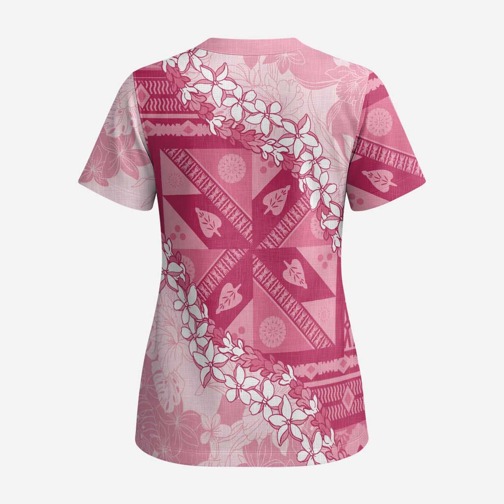 Bula Fiji Plumeria Tagimoucia Salusalu Pink Scrub Top Kaiviti Masi - Polynesian Pride