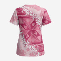 Bula Fiji Plumeria Tagimoucia Salusalu Pink Scrub Top Kaiviti Masi - Polynesian Pride