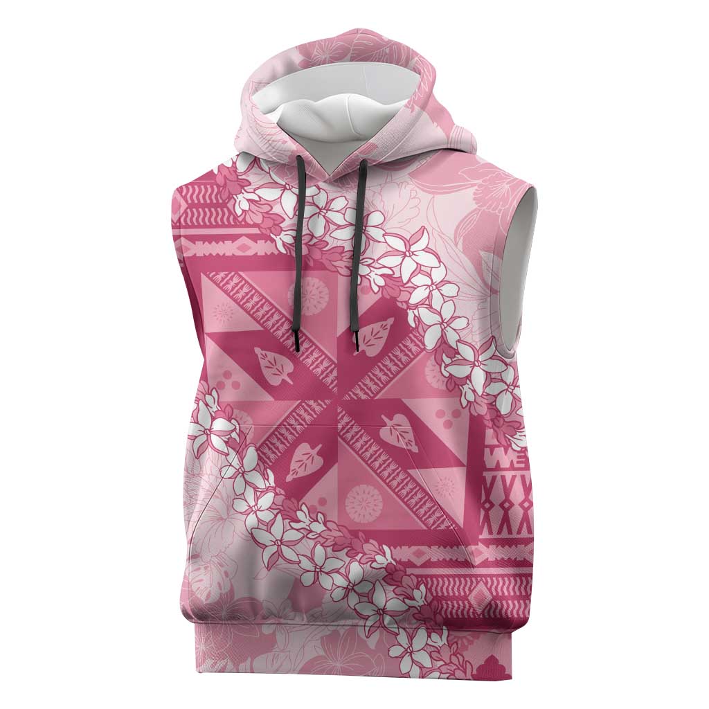 Bula Fiji Plumeria Tagimoucia Salusalu Pink Sleeveless Hoodie Kaiviti Masi - Polynesian Pride