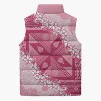 Bula Fiji Plumeria Tagimoucia Salusalu Pink Sleeveless Puffer Jacket Kaiviti Masi - Polynesian Pride